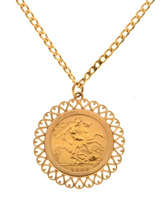 Lot 295 - Elizabeth II gold half sovereign 1982, in 9ct gold pendant mount