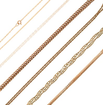 Lot 90 - Six 9ct gold necklaces and a bracelet