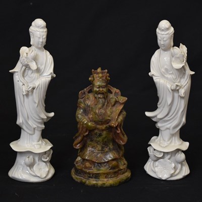 Lot 606 - Two 20th century porcelain blanc de chine figures, etc