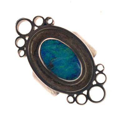 Lot 40 - Modernist black opal silver ring