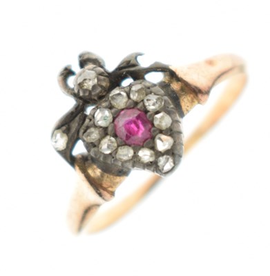 Lot 27 - Early Victorian ruby and diamond heart motif ring