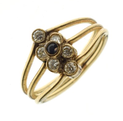 Lot 20 - Sapphire and white stone yellow metal dress ring