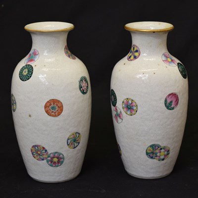 Lot 290 - Pair of Chinese Canton Famille Rose porcelain vases