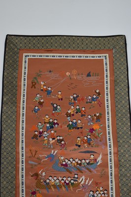 Lot 589 - Four unframed Chinese silk embroidered pictures