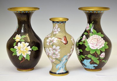 Lot 591 - Pair of Chinese cloisonné enamel vases