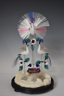 Lot 489 - Nailsea glass 'frigger', birds beneath dome