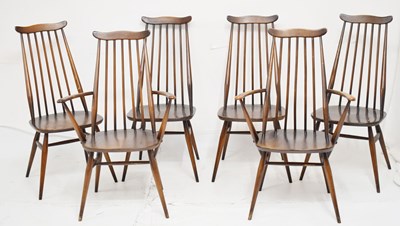 Lot 695 - Ercol - Set of six Goldsmith Windsor stick back dining chairs