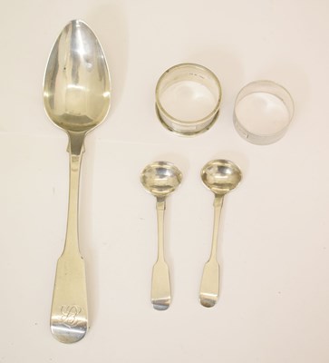 Lot 238 - Small quantity of silver items to include a George III silver Fiddle pattern tablespoon, etc