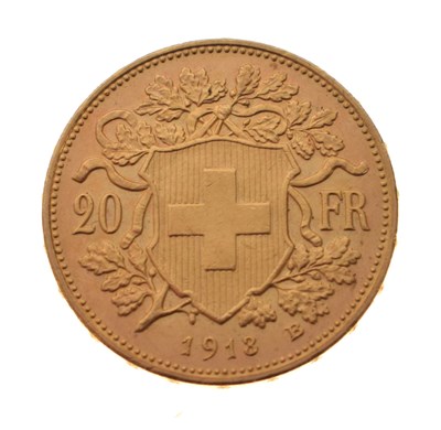 Lot 131 - Swiss 20 Franc gold coin, 1913