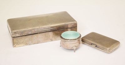 Lot 240 - George V silver circular trinket box with enamel decoration, table top box, etc