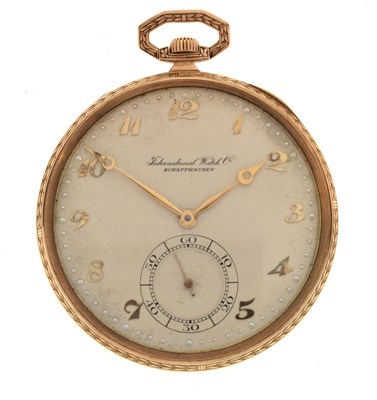 Lot 82 - IWC - Early 20th century gentleman's 14K open-face pocket watch