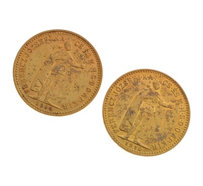 Lot 139 - Two Hungarian Franz Joseph I 10 Korona gold coins, 1904, 1910