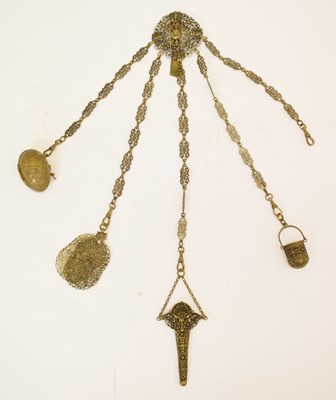 Lot 323 - Victorian brass five branch Chatelaine