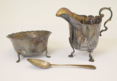 Lot 241 - Edward VII silver cream jug, George V sugar bowl, and a Georgian teaspoon