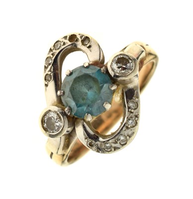 Lot 38 - Blue zircon and diamond 9ct gold ring