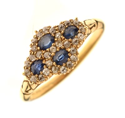 Lot 18 - Sapphire and diamond 18ct gold cluster ring