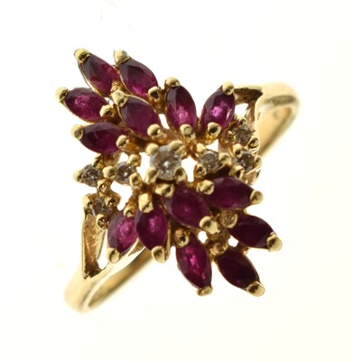 Lot 26 - Ruby and diamond multi-stone 9ct gold dress ring