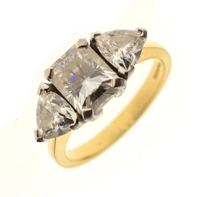 Lot 3 - Fancy cut moissanite three-stone 18ct gold ring