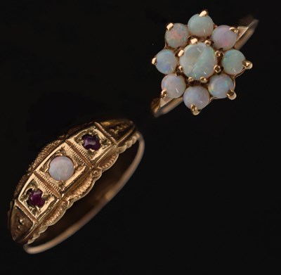 Lot 54 - Opal flower head cluster 9ct gold ring