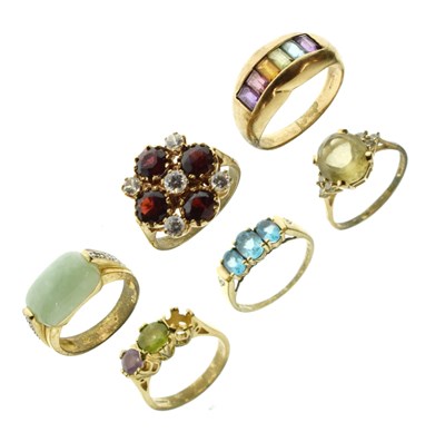 Lot 75 - Six 9ct gold multi-gem set dress rings