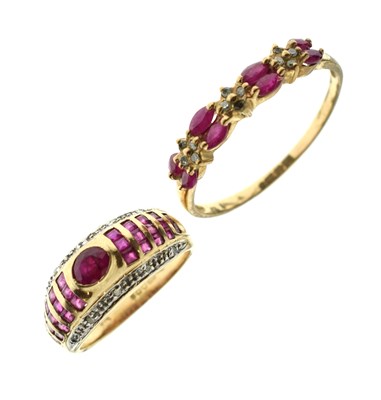 Lot 55 - Two 9ct gold ruby and diamond dress rings