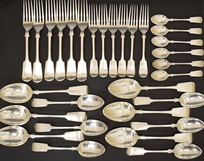 Lot 232 - Edwardian silver six-person Fiddle pattern flatware