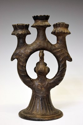 Lot 534 - Pottery ring form pedestal candelabrum