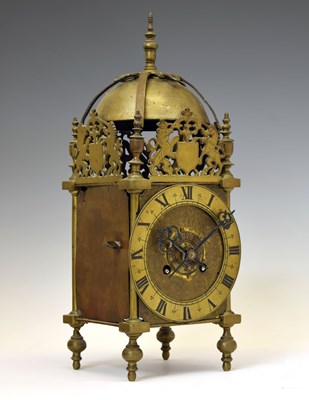 Lot 414 - Chew Valley Interest - Part late 17th century brass lantern clock, 'Cleaned By me Joseph Veale'