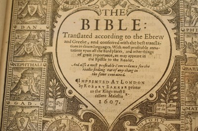 Lot 318 - 1607 Bible and 1673 Concordance to the Holy Bible, leather-bound