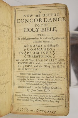 Lot 318 - 1607 Bible and 1673 Concordance to the Holy Bible, leather-bound