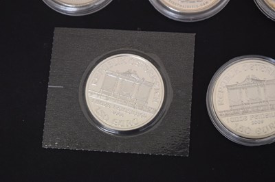 Lot 279 - Five 1oz silver ingots and two Philharmoniker 1,50 euro coins