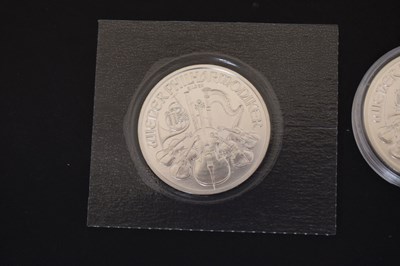 Lot 279 - Five 1oz silver ingots and two Philharmoniker 1,50 euro coins