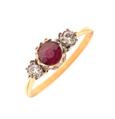 Lot 14 - Ruby and diamond three stone ring