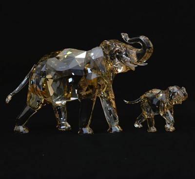 Lot 560 - Swarovski Crystal Cinta Elephant 2013, and a Swarovski Collector's Society elephant calf