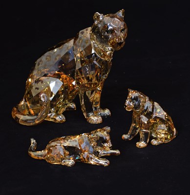 Lot 566 - Swarovski Crystal Collector's Society Leopard Sofia 2019, and two Swarovski leopard cubs