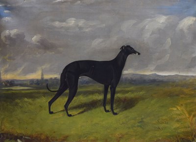 Lot 389 - Attributed James Armstrong (British, 19th century) – Oil on canvas - ‘Greentick’, a racing greyhound