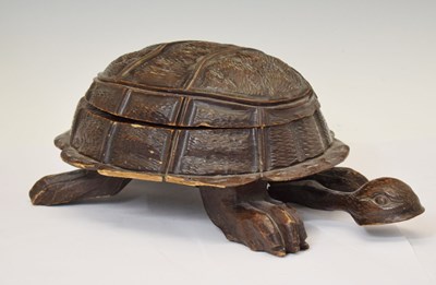 Lot 401 - Carved wooden box with hinged cover in the form of a tortoise