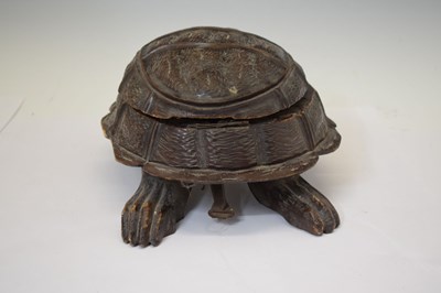 Lot 401 - Carved wooden box with hinged cover in the form of a tortoise