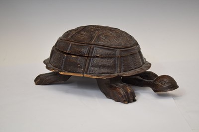 Lot 401 - Carved wooden box with hinged cover in the form of a tortoise