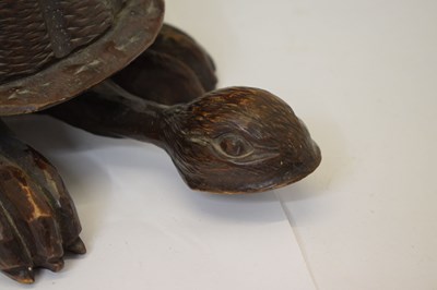 Lot 401 - Carved wooden box with hinged cover in the form of a tortoise