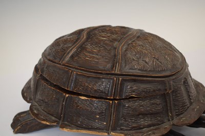 Lot 401 - Carved wooden box with hinged cover in the form of a tortoise