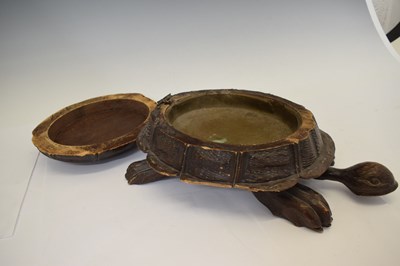 Lot 401 - Carved wooden box with hinged cover in the form of a tortoise