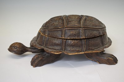 Lot 401 - Carved wooden box with hinged cover in the form of a tortoise