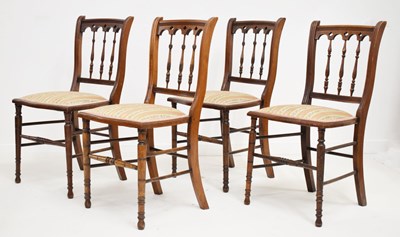 Lot 765 - Set of four late Victorian spindle back dining chairs