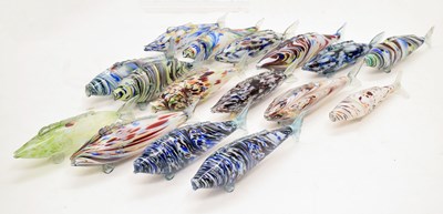 Lot 535 - Collection of sixteen large Murano style multi-coloured glass fish