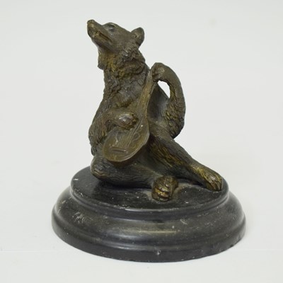 Lot 393 - Early 20th century bronze figure of a bear playing the mandolin