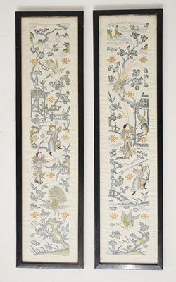 Lot 617 - Two Chinese embroidered silk sleeve panels