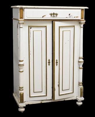 Lot 786 - Late 19th century white painted and gilded pine two door cupboard