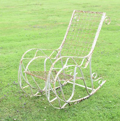 Lot 806 - Wrought iron white painted garden/terrace rocking chair