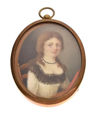 Lot 631 - Early 19th century oval portrait miniature of a young lady